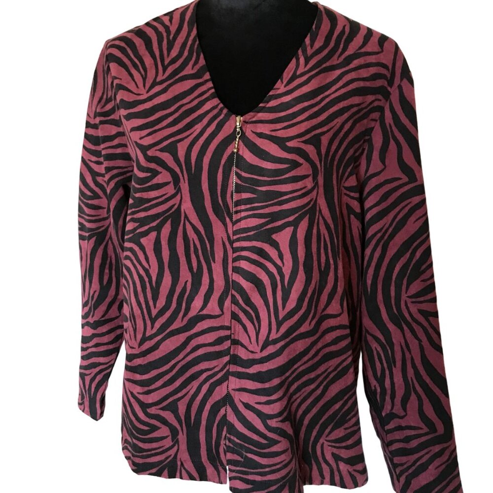 Zebra Print Jacket Vintage Blazer Magenta & Black Cathy Daniels Women’s Size 12